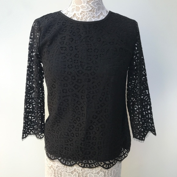 NWOT J. Crew Scalloped Black Lace Top 3/4 Sleeve - Picture 8 of 8